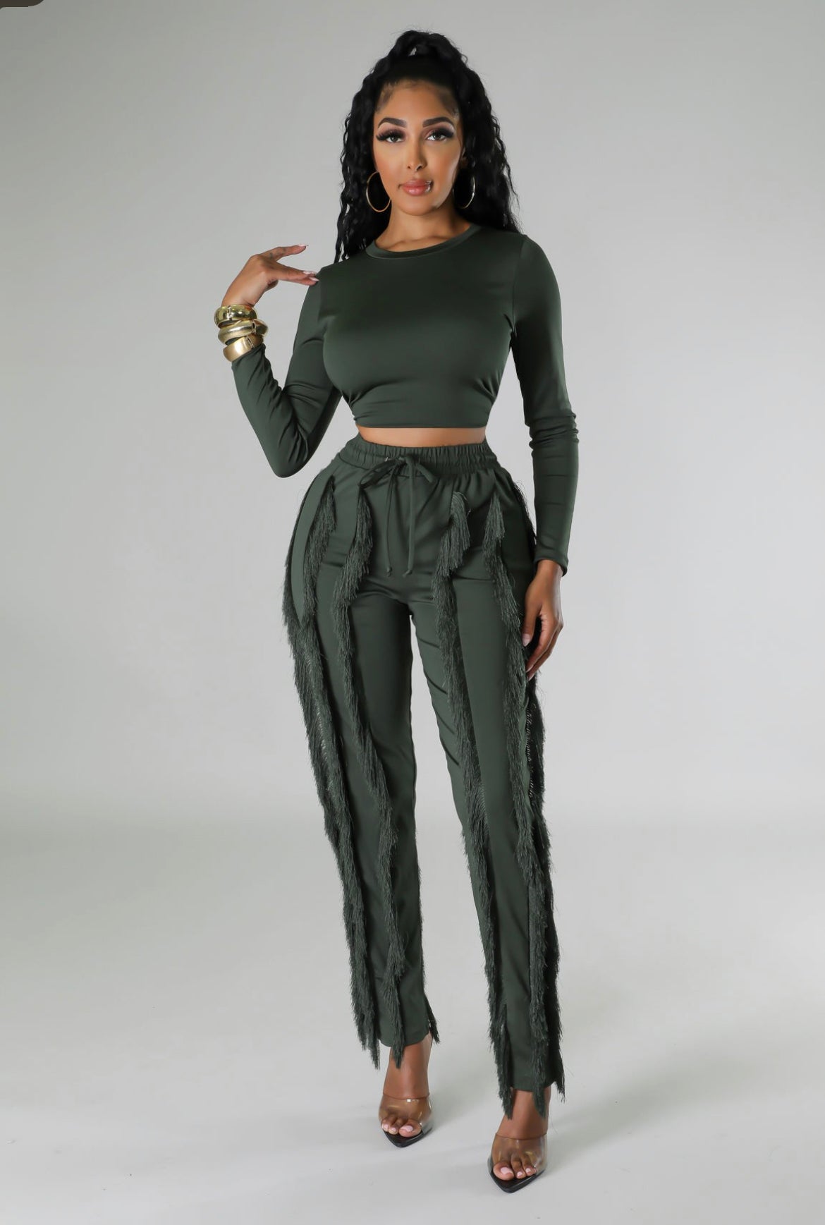 So Fringy Pants Set (olive)