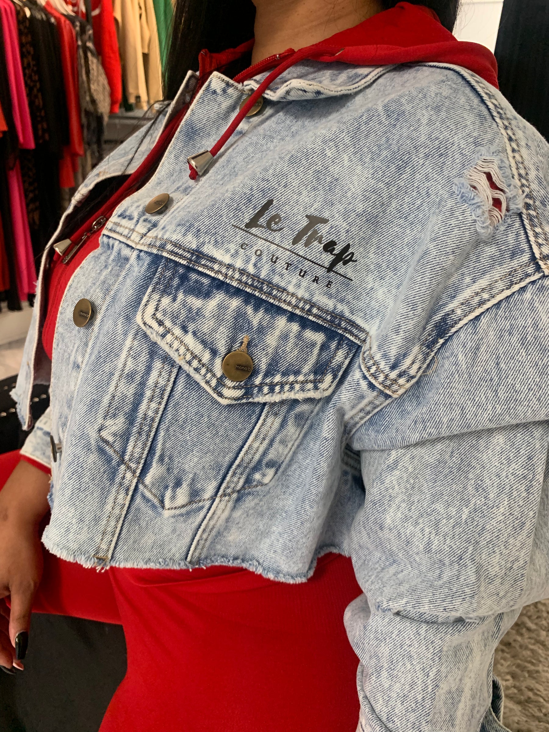 RESTOCKED! “Too Fly For This Sh$!” Cropped Denim Jacket