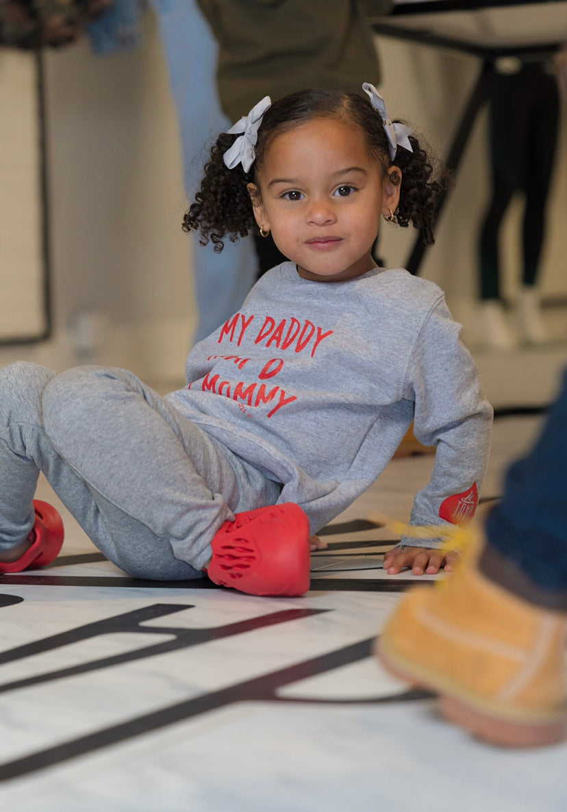 Le Trap Couture “Daddy Trap’d Mommy” Toddler Crew Neck Sweatshirt.