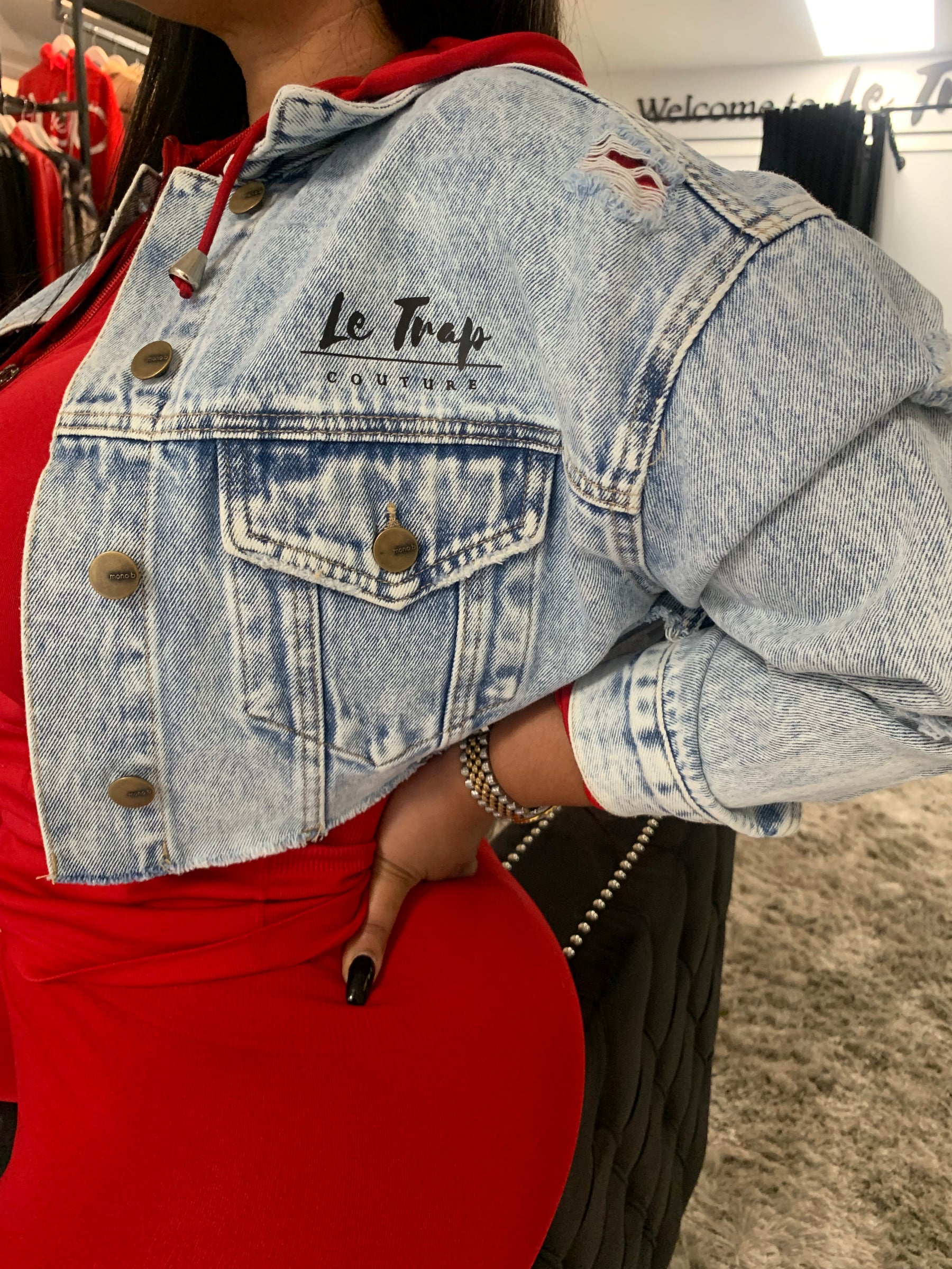 RESTOCKED! “Too Fly For This Sh$!” Cropped Denim Jacket