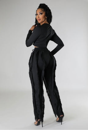 So Fringy Pants Set (black)