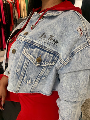 RESTOCKED! “Too Fly For This Sh$!” Cropped Denim Jacket