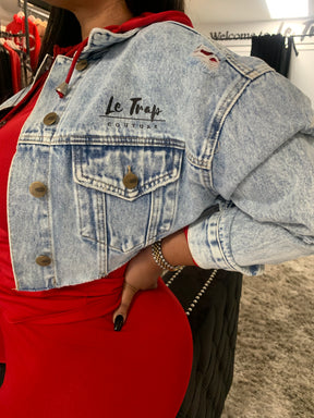 RESTOCKED! “Too Fly For This Sh$!” Cropped Denim Jacket